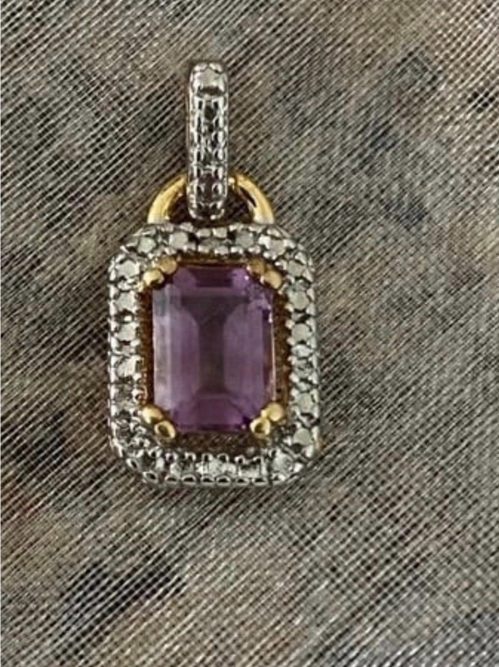 Sterling Silver 925 Amethyst Purple Emerald-Cut Rectangle Pendant Charm
